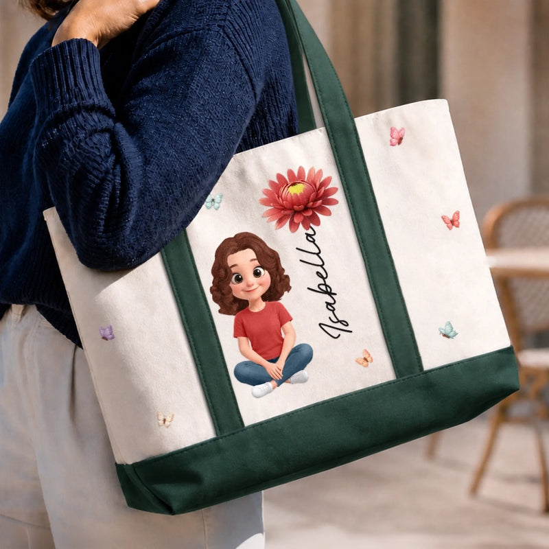 Custom Canvas Tote Bag - Personalized Birthday Gifts For Wife, Daughter, Besties, Sisters, Granddaughter, Grandma, Mom, Yourself - Your Name In Floral Paradise