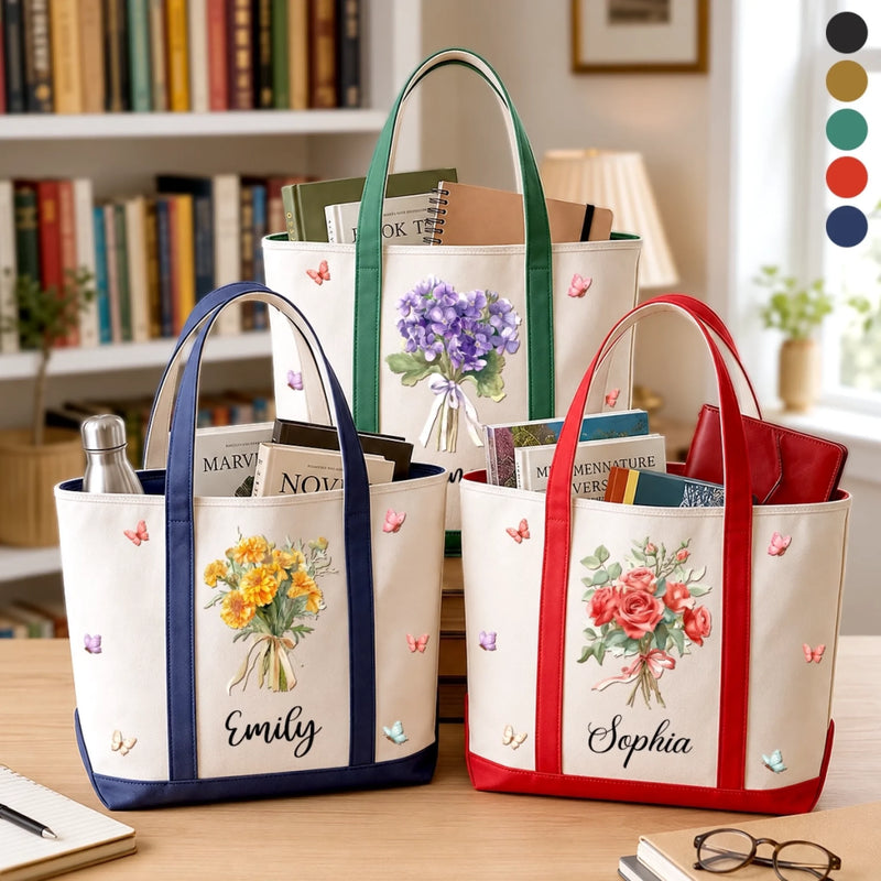 Custom Canvas Tote Bag - Personalized Birthday Gifts For Wife, Daughter, Besties, Sisters, Granddaughter, Grandma, Mom, Yourself - A Bouquet Of Love