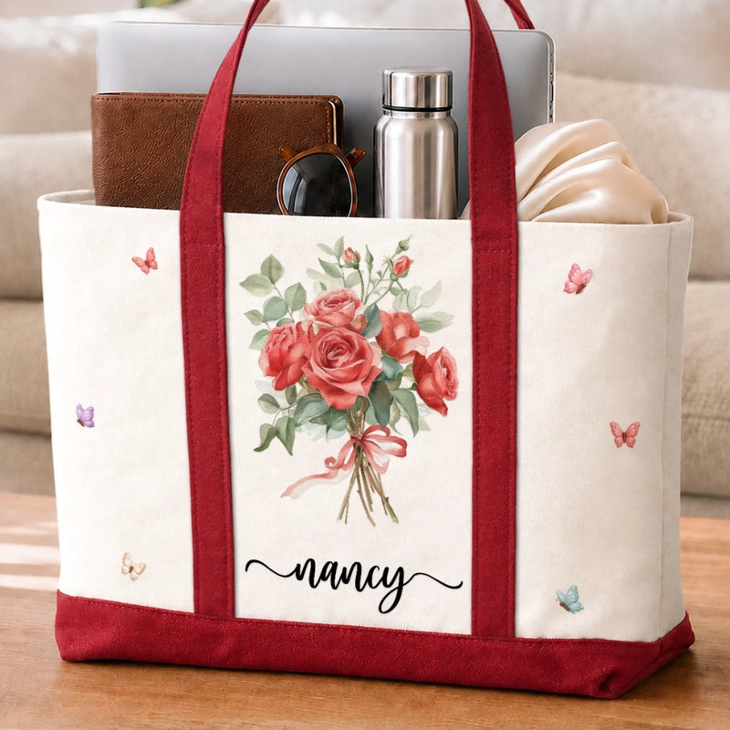 Custom Canvas Tote Bag - Personalized Birthday Gifts For Wife, Daughter, Besties, Sisters, Granddaughter, Grandma, Mom, Yourself - A Bouquet Of Love