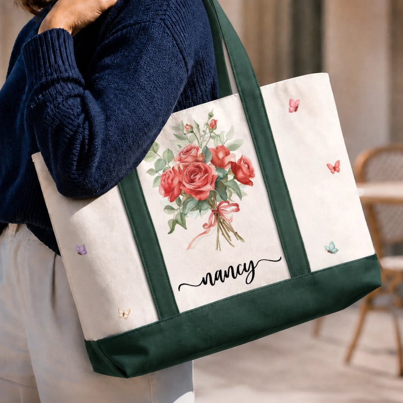 Custom Canvas Tote Bag - Personalized Birthday Gifts For Wife, Daughter, Besties, Sisters, Granddaughter, Grandma, Mom, Yourself - A Bouquet Of Love