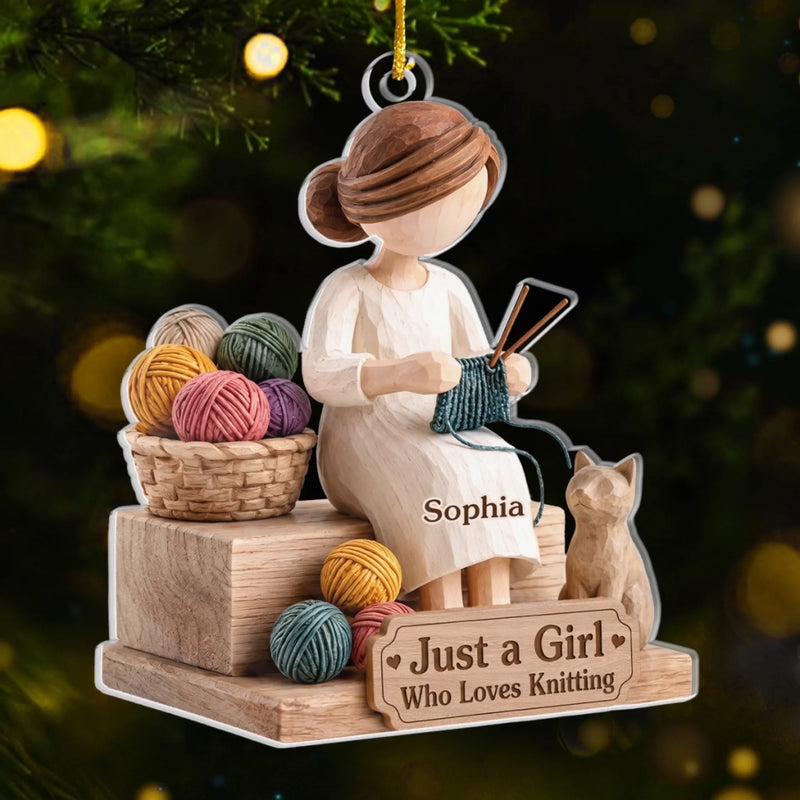 Custom Yarn Acrylic Ornament - Personalized Christmas Birthday Gifts For Crochet Knitting Lovers, Crocheters, Knitters - My Happy Place Is Yarn