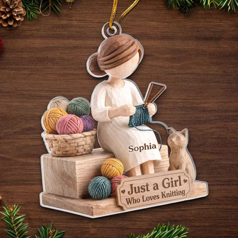 Custom Yarn Acrylic Ornament - Personalized Christmas Birthday Gifts For Crochet Knitting Lovers, Crocheters, Knitters - My Happy Place Is Yarn