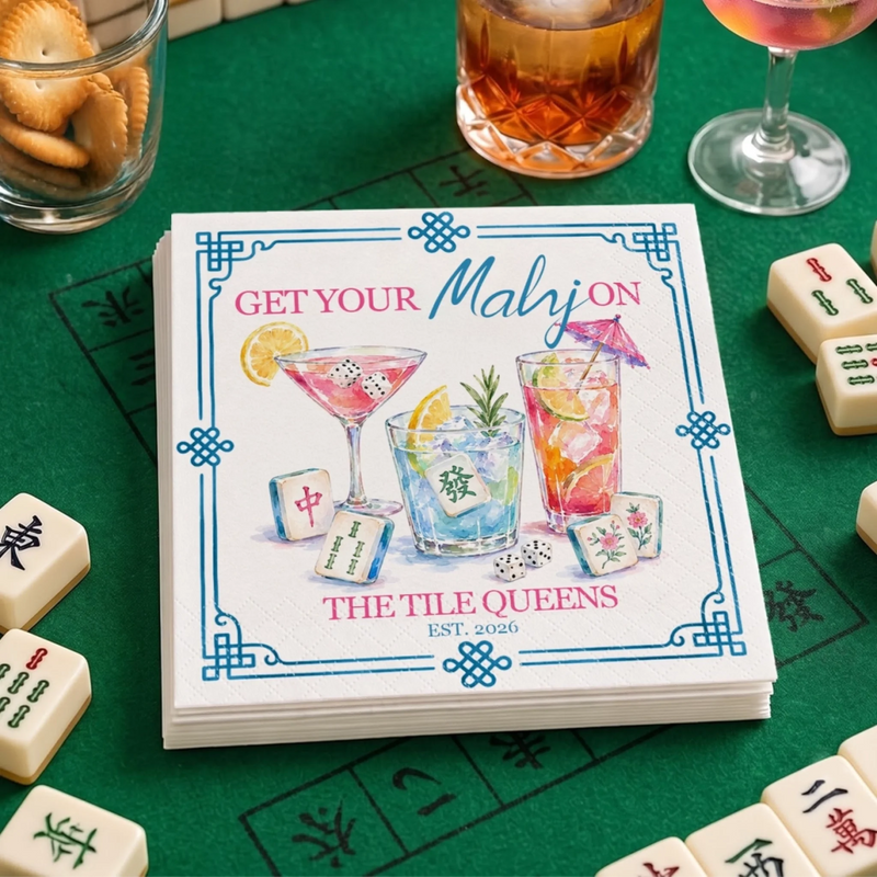 Custom Mahjong Cocktail Napkins - Personalized Birthday Gifts For Mahjong Players, Mom, Dad, Brother, Sister - Good Drinks And Lucky Tiles