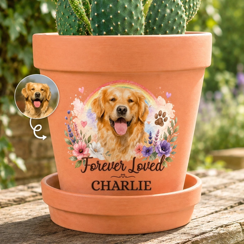 Custom Photo Clay Pot - Personalized Pet Memorial Sympathy Gifts For Dogs, Cats - Forever Loved