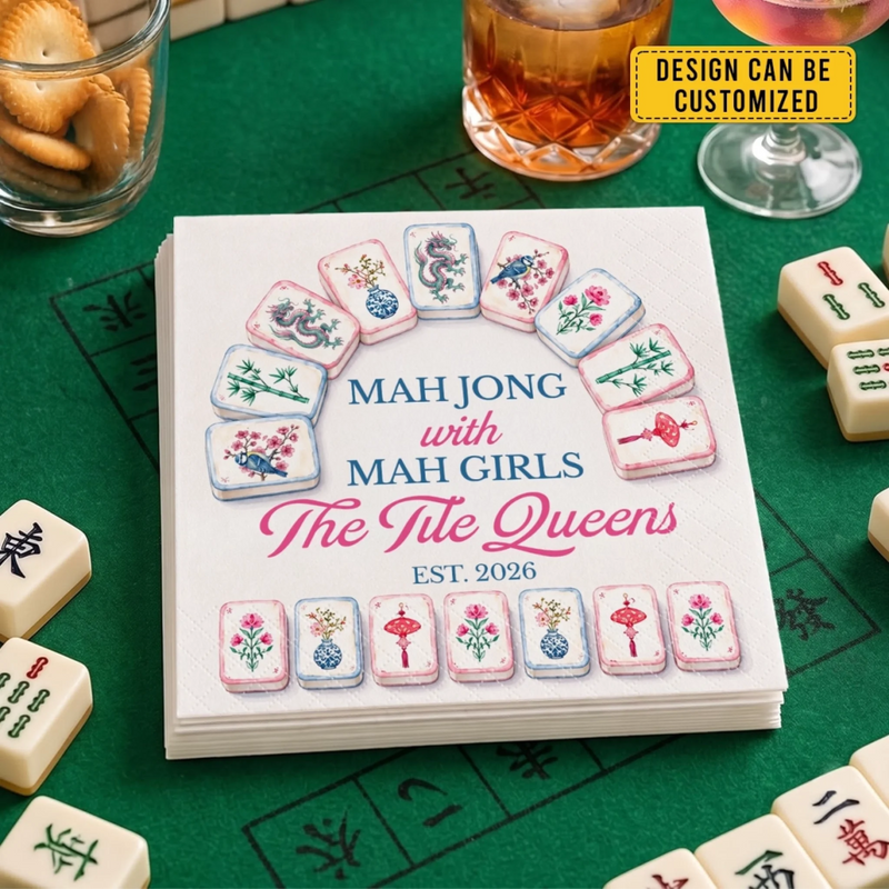 Custom Mahjong Cocktail Napkins - Personalized Birthday Gifts For Mahjong Players, Mom, Dad, Brother, Sister - Sip Play And Win Together
