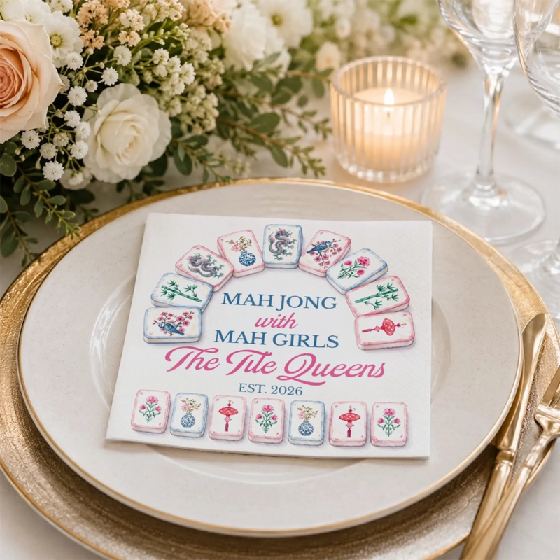 Custom Mahjong Cocktail Napkins - Personalized Birthday Gifts For Mahjong Players, Mom, Dad, Brother, Sister - Sip Play And Win Together