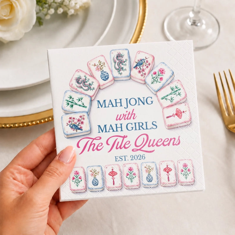 Custom Mahjong Cocktail Napkins - Personalized Birthday Gifts For Mahjong Players, Mom, Dad, Brother, Sister - Sip Play And Win Together