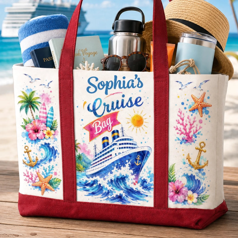 Custom Canvas Tote Bag - Personalized Summer Vacation And Travel Gifts For Mom, Dad, Brother, Sister - Sailing Into Family Fun