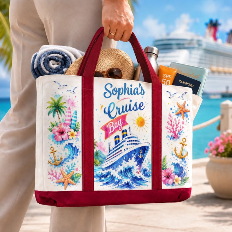 Custom Canvas Tote Bag - Personalized Summer Vacation And Travel Gifts For Mom, Dad, Brother, Sister - Sailing Into Family Fun