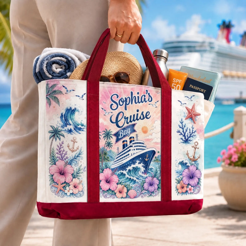 Custom Canvas Tote Bag - Personalized Summer Vacation And Travel Gifts For Mom, Dad, Brother, Sister - Family Time At Sea