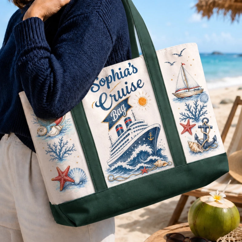 Custom Canvas Tote Bag - Personalized Summer Vacation And Travel Gifts For Mom, Dad, Brother, Sister - Making Waves Together