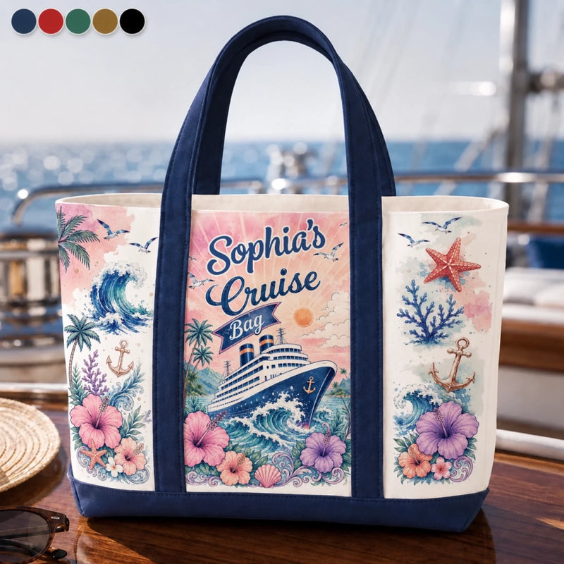 Custom Canvas Tote Bag - Personalized Summer Vacation And Travel Gifts For Mom, Dad, Brother, Sister - Family Time At Sea