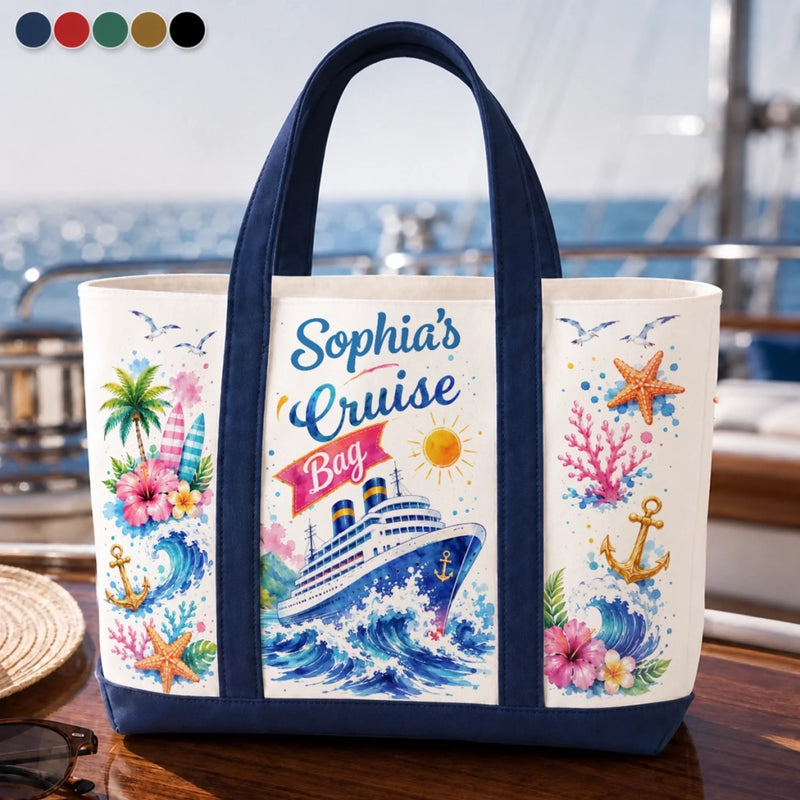 Custom Canvas Tote Bag - Personalized Summer Vacation And Travel Gifts For Mom, Dad, Brother, Sister - Sailing Into Family Fun