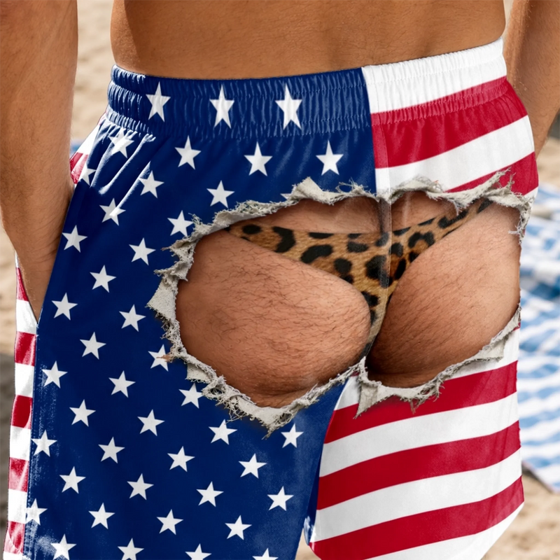 Custom Funny Patriotic Men Swim Trunks - Personalized Summer Vacation And Travel Gifts For Husband, Son, Grandson, Brother, Grandpa, Dad, Yourself - Meet Me By Ocean