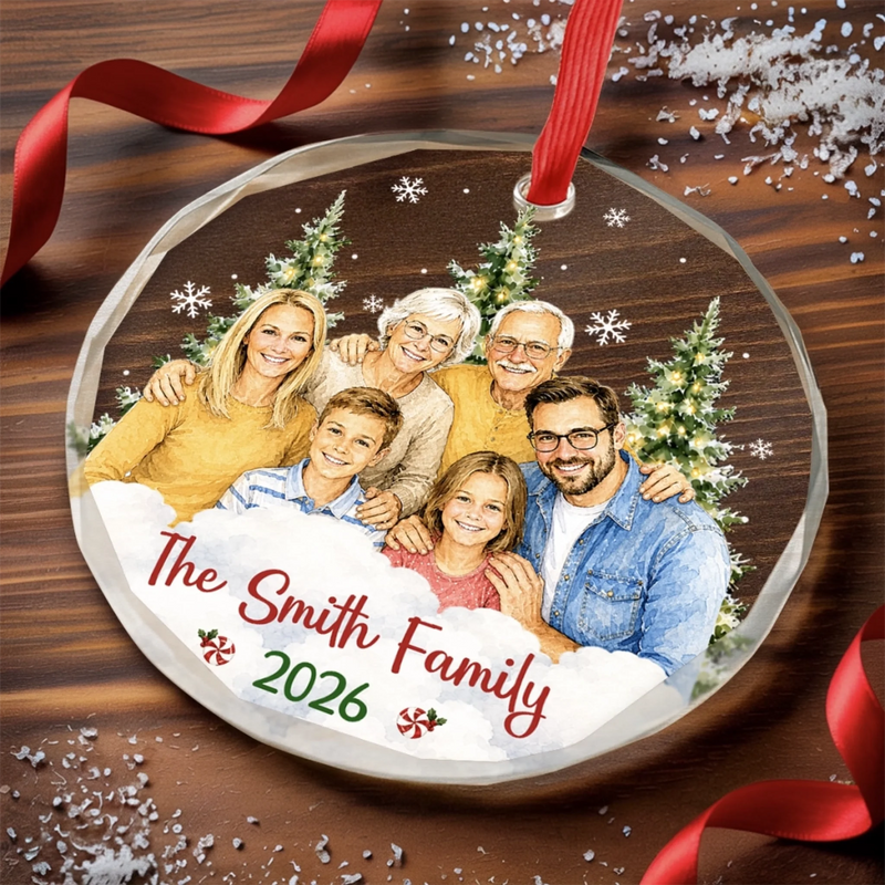 Custom Photo Circle Glass Ornament - Personalized Christmas Birthday Gifts For Mom, Dad, Brother, Sister - Making Memories Together Every Day