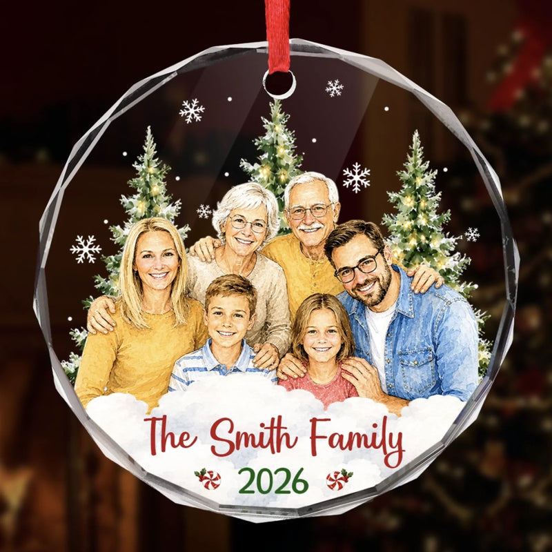 Custom Photo Circle Glass Ornament - Personalized Christmas Birthday Gifts For Mom, Dad, Brother, Sister - Making Memories Together Every Day