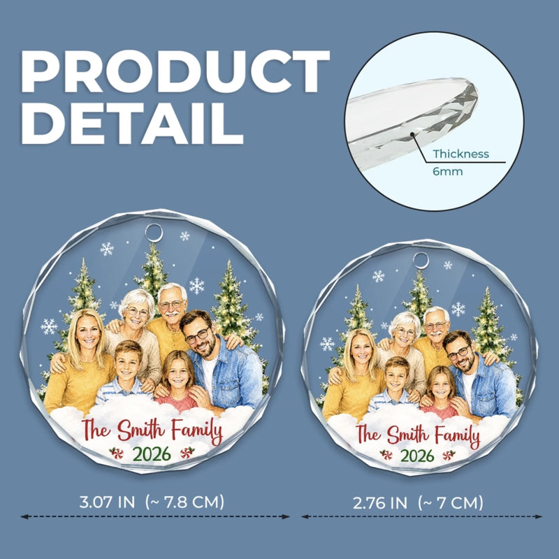 Custom Photo Circle Glass Ornament - Personalized Christmas Birthday Gifts For Mom, Dad, Brother, Sister - Making Memories Together Every Day