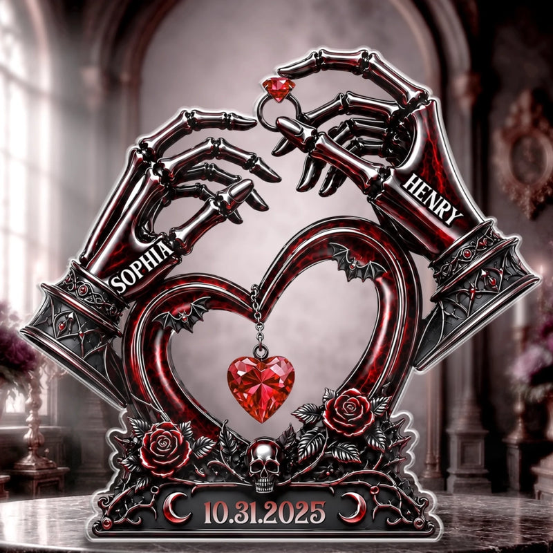 Custom Gothic Skeleton Acrylic Plaque - Personalized Halloween Decor, Anniversary Wedding Gifts For Husband And Wife, Him And Her - Love That Outlasts Time Itself