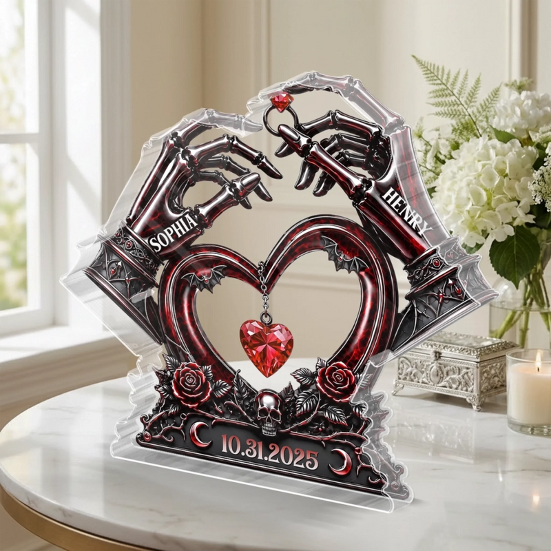 Custom Gothic Skeleton Acrylic Plaque - Personalized Halloween Decor, Anniversary Wedding Gifts For Husband And Wife, Him And Her - Love That Outlasts Time Itself