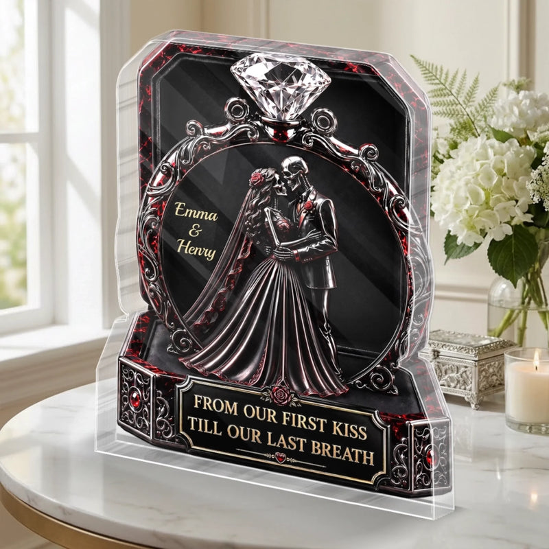 Custom Gothic Skeleton Acrylic Plaque - Personalized Halloween Decor, Anniversary Wedding Gifts For Husband And Wife, Him And Her - Led Me Straight To You