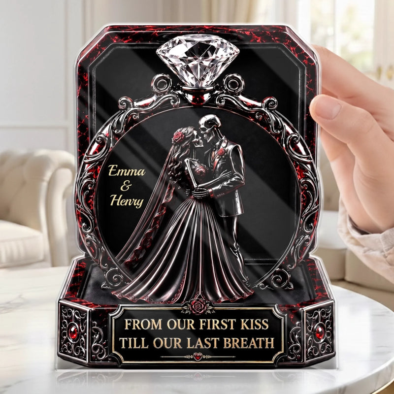 Custom Gothic Skeleton Acrylic Plaque - Personalized Halloween Decor, Anniversary Wedding Gifts For Husband And Wife, Him And Her - Led Me Straight To You