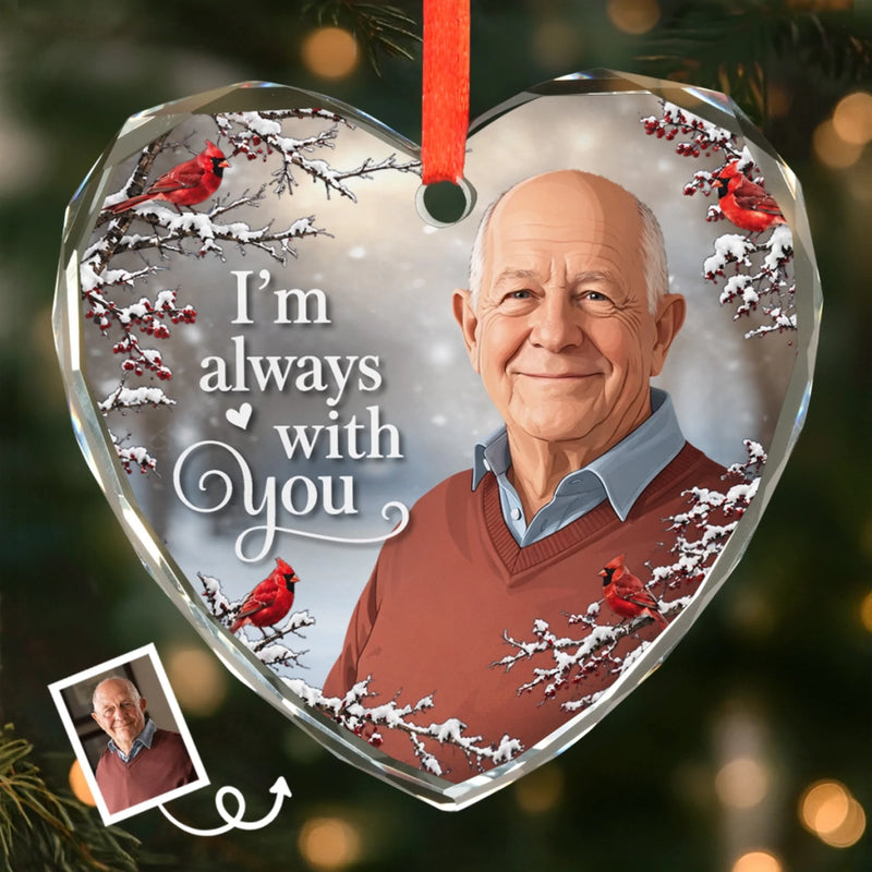 Custom Photo Heart Glass Ornament - Personalized Christmas Memorial Sympathy Gifts For Loss Of Mom, Dad - Always Loved And Never Forgotten