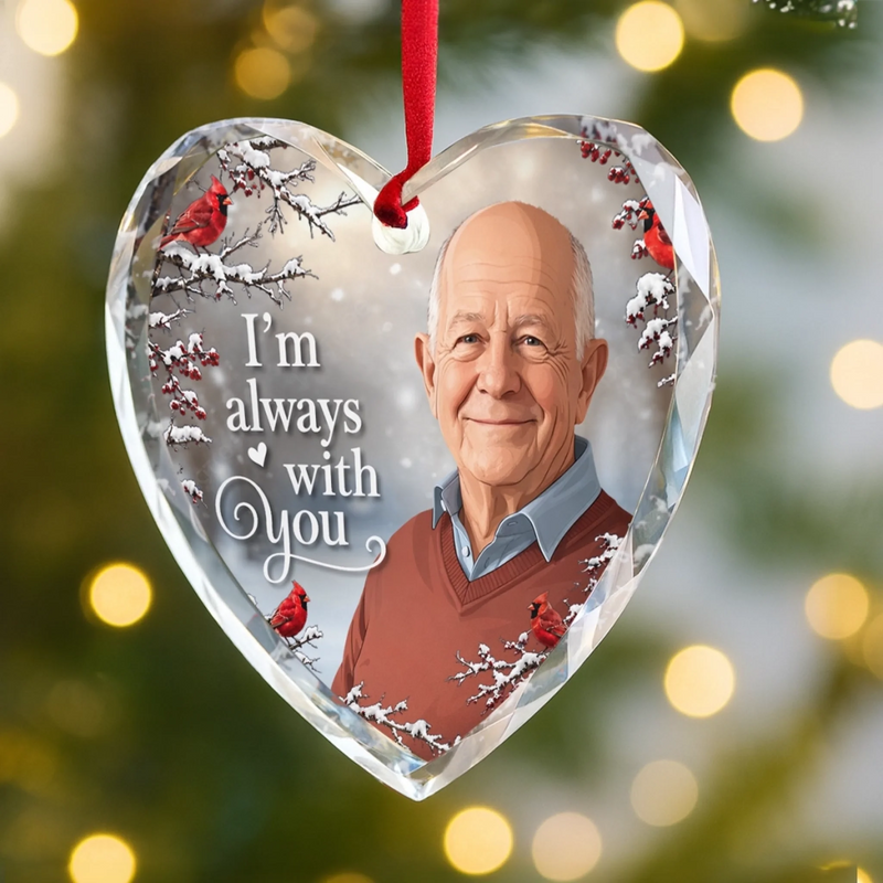 Custom Photo Heart Glass Ornament - Personalized Christmas Memorial Sympathy Gifts For Loss Of Mom, Dad - Always Loved And Never Forgotten