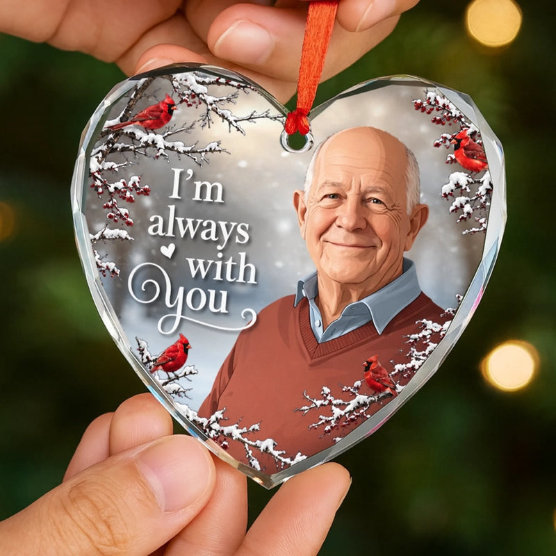 Custom Photo Heart Glass Ornament - Personalized Christmas Memorial Sympathy Gifts For Loss Of Mom, Dad - Always Loved And Never Forgotten