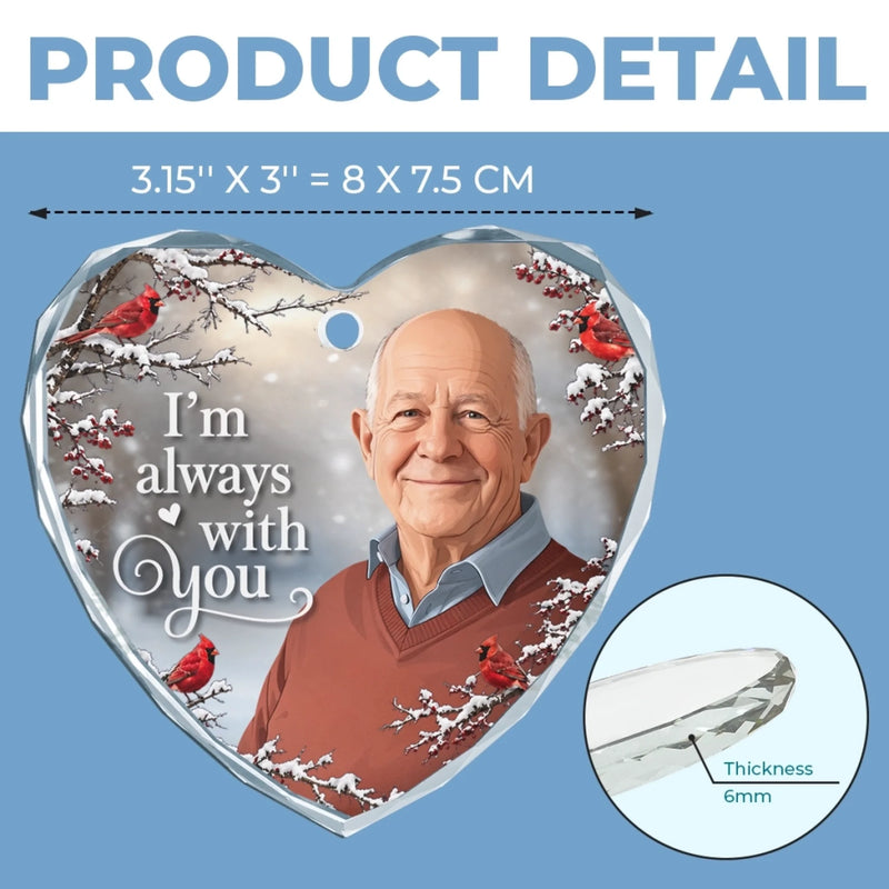 Custom Photo Heart Glass Ornament - Personalized Christmas Memorial Sympathy Gifts For Loss Of Mom, Dad - Always Loved And Never Forgotten