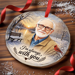 Custom Photo Circle Glass Ornament - Personalized Christmas Memorial Sympathy Gifts For Loss Of Mom, Dad - Forever Near In Our Hearts