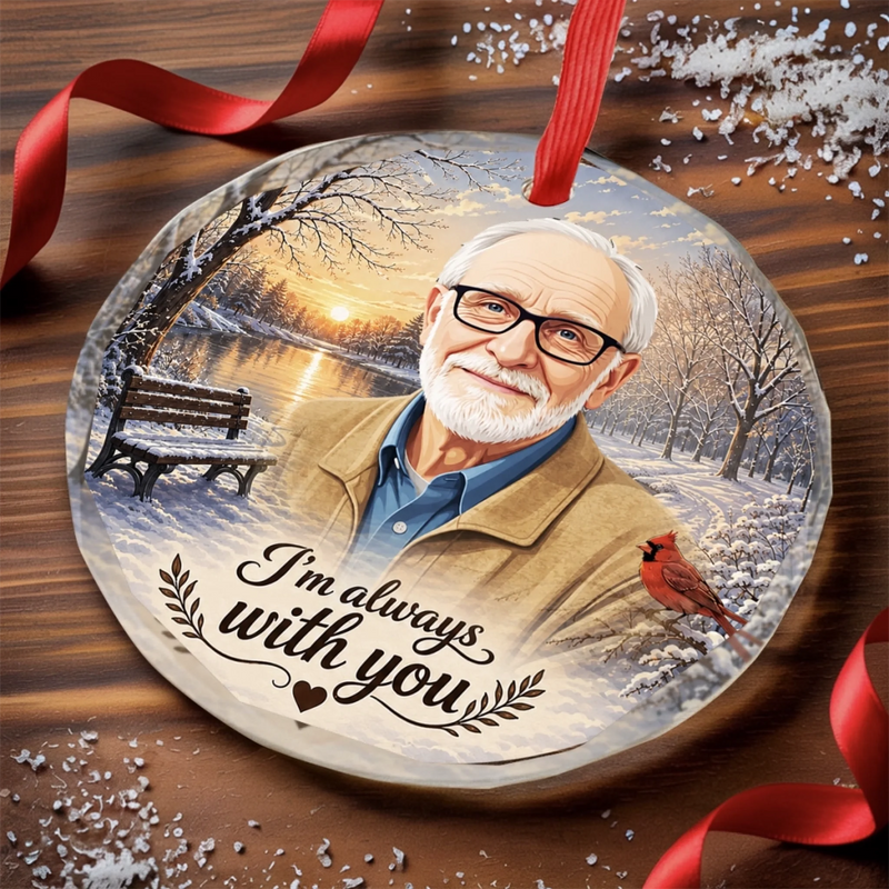 Custom Photo Circle Glass Ornament - Personalized Christmas Memorial Sympathy Gifts For Loss Of Mom, Dad - Forever Near In Our Hearts