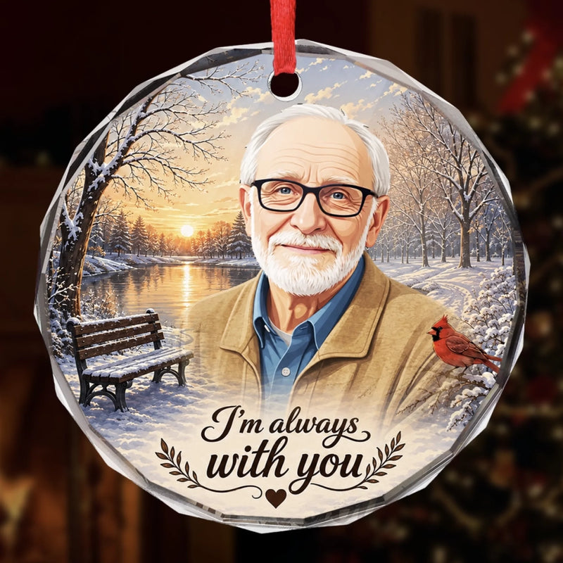 Custom Photo Circle Glass Ornament - Personalized Christmas Memorial Sympathy Gifts For Loss Of Mom, Dad - Forever Near In Our Hearts