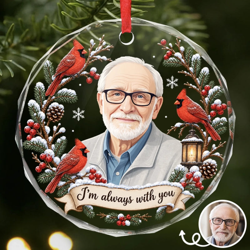 Custom Photo Circle Glass Ornament - Personalized Christmas Memorial Sympathy Gifts For Loss Of Mom, Dad - Held In Love Forevermore