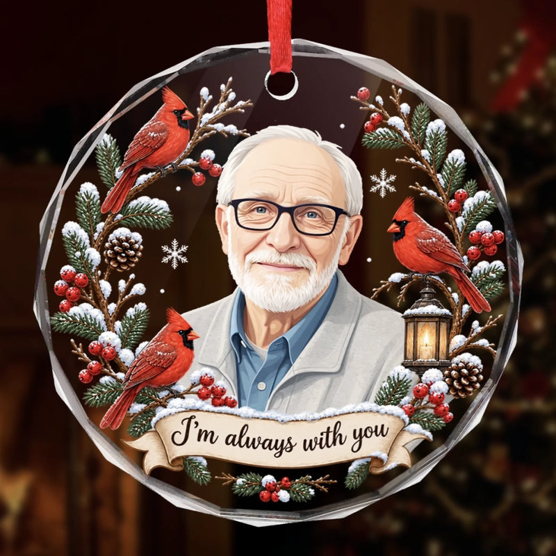 Custom Photo Circle Glass Ornament - Personalized Christmas Memorial Sympathy Gifts For Loss Of Mom, Dad - Held In Love Forevermore