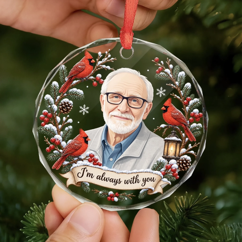Custom Photo Circle Glass Ornament - Personalized Christmas Memorial Sympathy Gifts For Loss Of Mom, Dad - Held In Love Forevermore
