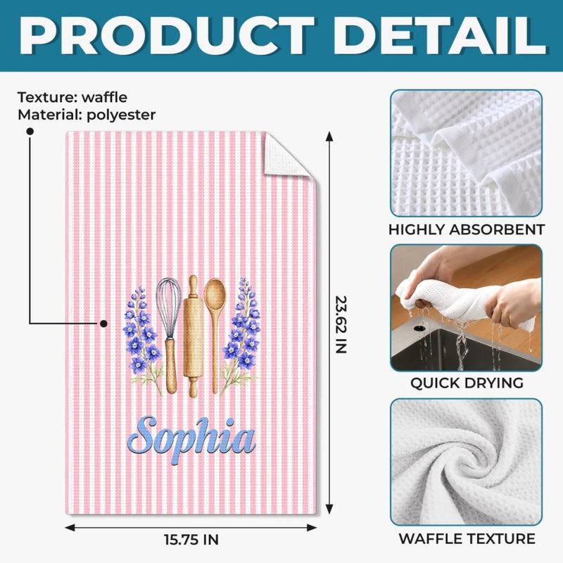Custom Kitchen Towel - Personalized Birthday Gifts For Wife, Daughter, Besties, Sisters, Granddaughter, Grandma, Mom, Yourself - Cooking With Love And Flowers