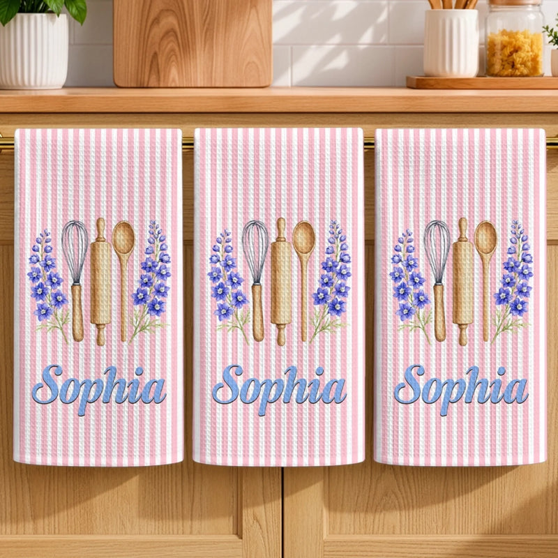 Custom Kitchen Towel - Personalized Birthday Gifts For Wife, Daughter, Besties, Sisters, Granddaughter, Grandma, Mom, Yourself - Cooking With Love And Flowers