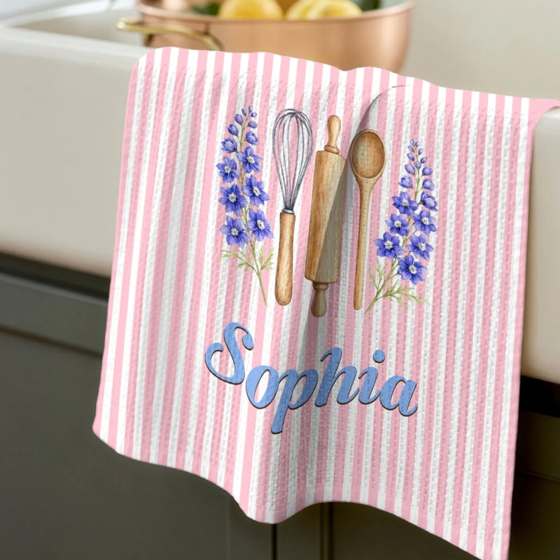 Custom Kitchen Towel - Personalized Birthday Gifts For Wife, Daughter, Besties, Sisters, Granddaughter, Grandma, Mom, Yourself - Cooking With Love And Flowers
