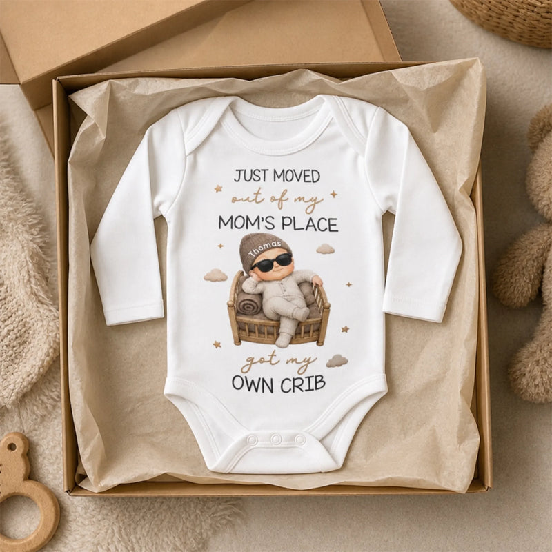 Custom Long Sleeve Baby Onesie - Personalized Christmas Baby Shower, Gender Reveal Gifts For New Moms, New Dads, New Parents - Living In My Own Crib