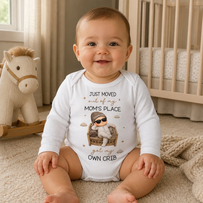 Custom Long Sleeve Baby Onesie - Personalized Christmas Baby Shower, Gender Reveal Gifts For New Moms, New Dads, New Parents - Living In My Own Crib