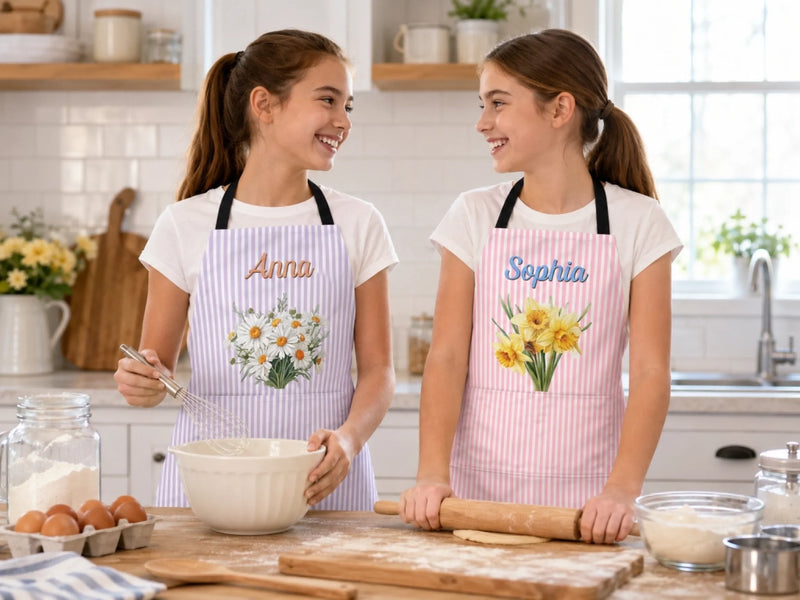 Custom Apron With Pocket - Personalized Birthday Gifts For Wife, Daughter, Besties, Sisters, Granddaughter, Grandma, Mom, Yourself - My Favorite Floral Kitchen Piece