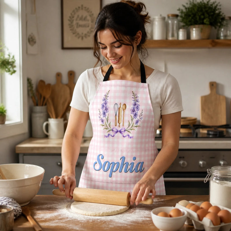 Custom Apron With Pocket - Personalized Birthday Gifts For Wife, Daughter, Besties, Sisters, Granddaughter, Grandma, Mom, Yourself - Happiest Kitchen Moments