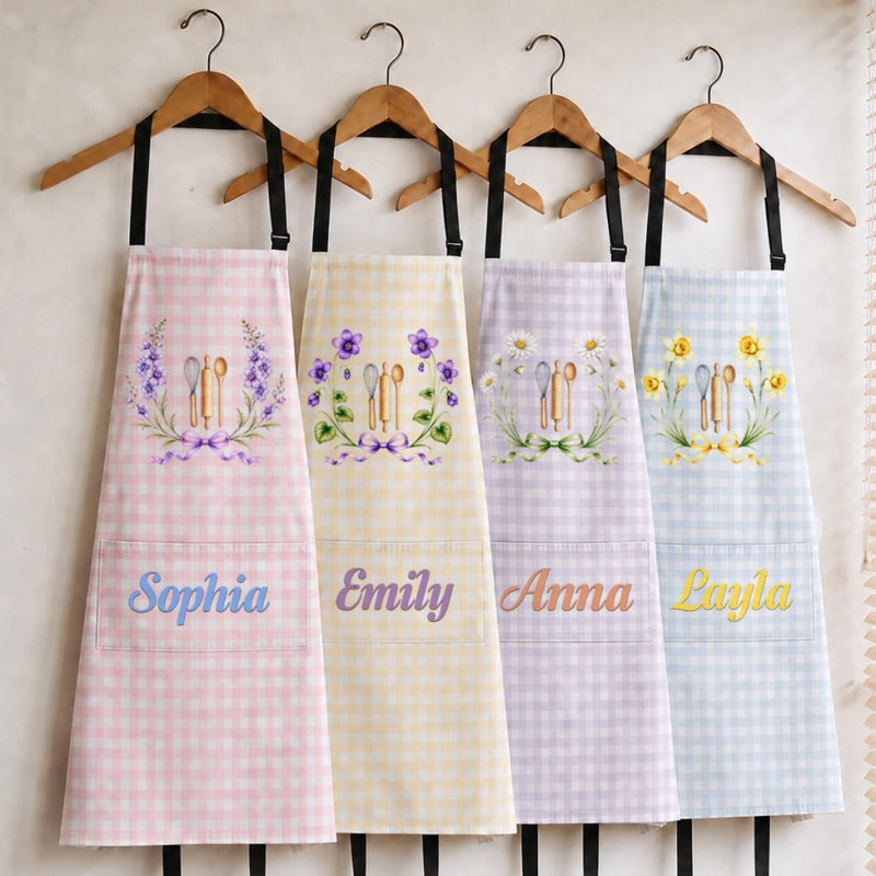 Custom Apron With Pocket - Personalized Birthday Gifts For Wife, Daughter, Besties, Sisters, Granddaughter, Grandma, Mom, Yourself - Happiest Kitchen Moments