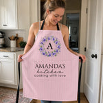 Custom Apron With Pocket - Personalized Birthday Gifts For Wife, Daughter, Besties, Sisters, Granddaughter, Grandma, Mom, Yourself - Flavors Cooked With Birth Flowers
