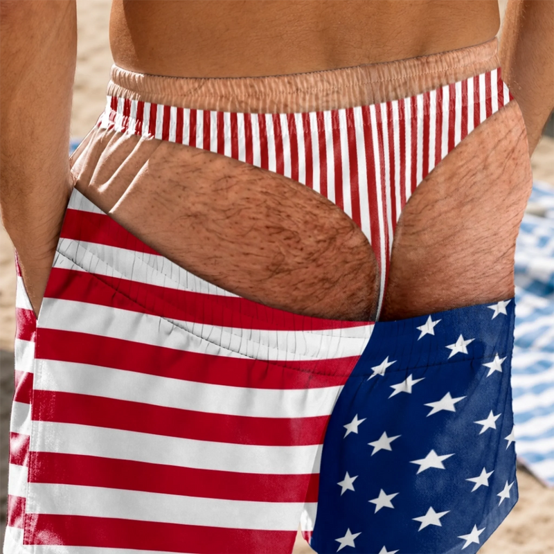 Custom Funny Patriotic Men Swim Trunks - Personalized Summer Vacation And Travel Gifts For Husband, Son, Grandson, Brother, Grandpa, Dad, Yourself - Back Where Waves Belong