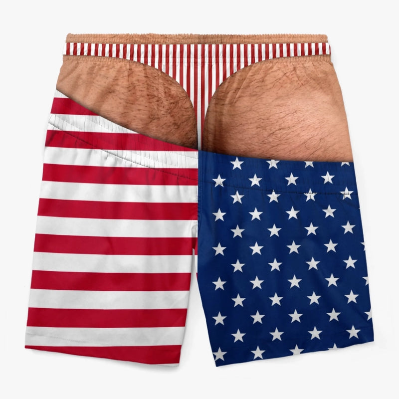 Custom Funny Patriotic Men Swim Trunks - Personalized Summer Vacation And Travel Gifts For Husband, Son, Grandson, Brother, Grandpa, Dad, Yourself - Back Where Waves Belong