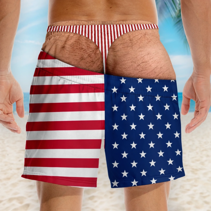 Custom Funny Patriotic Men Swim Trunks - Personalized Summer Vacation And Travel Gifts For Husband, Son, Grandson, Brother, Grandpa, Dad, Yourself - Back Where Waves Belong