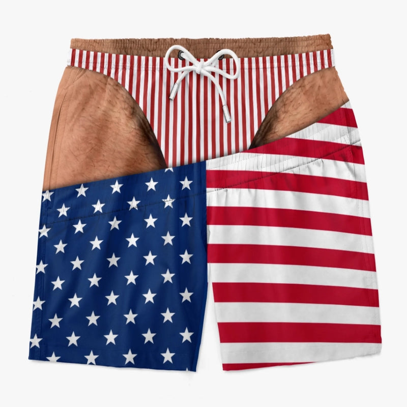 Custom Funny Patriotic Men Swim Trunks - Personalized Summer Vacation And Travel Gifts For Husband, Son, Grandson, Brother, Grandpa, Dad, Yourself - Back Where Waves Belong