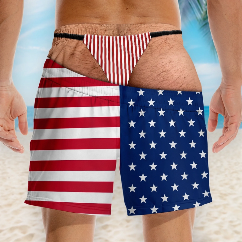Custom Funny Patriotic Men Swim Trunks - Personalized Summer Vacation And Travel Gifts For Husband, Son, Grandson, Brother, Grandpa, Dad, Yourself - Forever Chasing Coastal Vibes