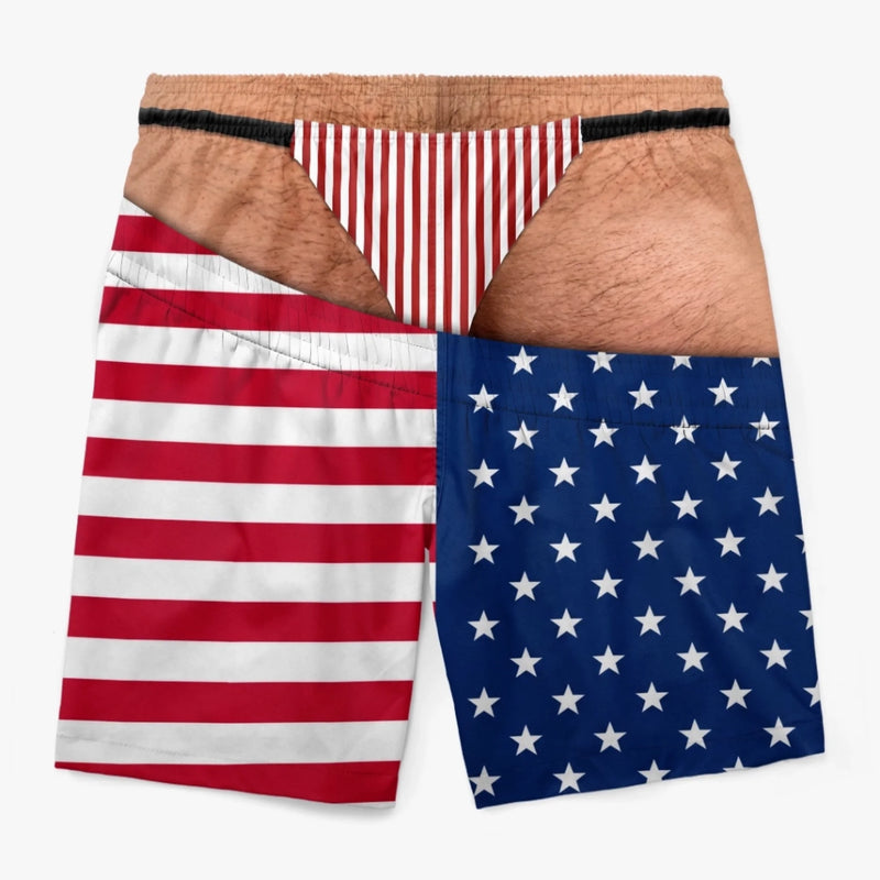 Custom Funny Patriotic Men Swim Trunks - Personalized Summer Vacation And Travel Gifts For Husband, Son, Grandson, Brother, Grandpa, Dad, Yourself - Forever Chasing Coastal Vibes